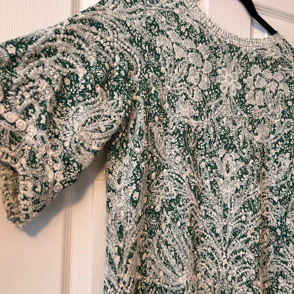 White and Green embroidered shirt